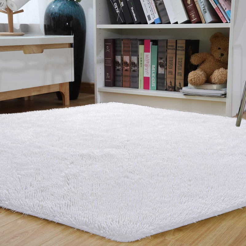 junovo Ultra Soft Rug for Nursery Children Room Baby Room Home Decor Dormitory Hexagon Carpet for Playhouse Princess Tent Kids Play Castle, Diameter 4.6 ft, White - Image 5